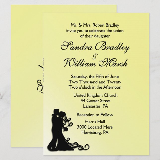 Invitation Jaune de mariée et de mariée (Devant / Derrière)