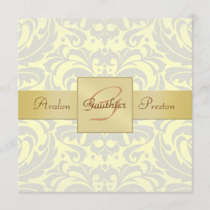 Invitation jaune de ruban d'or de monogramme de