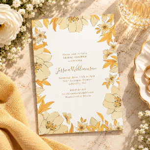 Invitation Jaune Doré Floral Vintage Jardin Enterrement de Vi