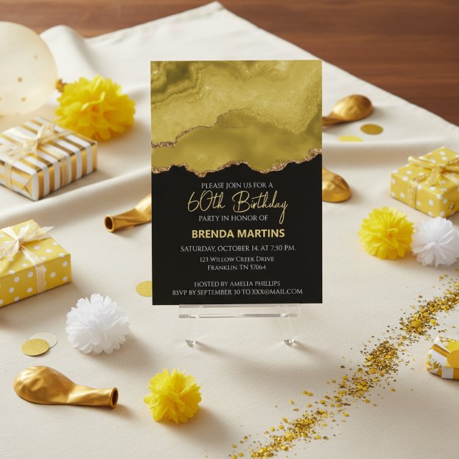 Invitation Jaune doré Paillettes d'or Aquarelle (Créateur téléchargé)