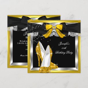 Invitation Jaune doré paillettes talons hauts argent fête d'a