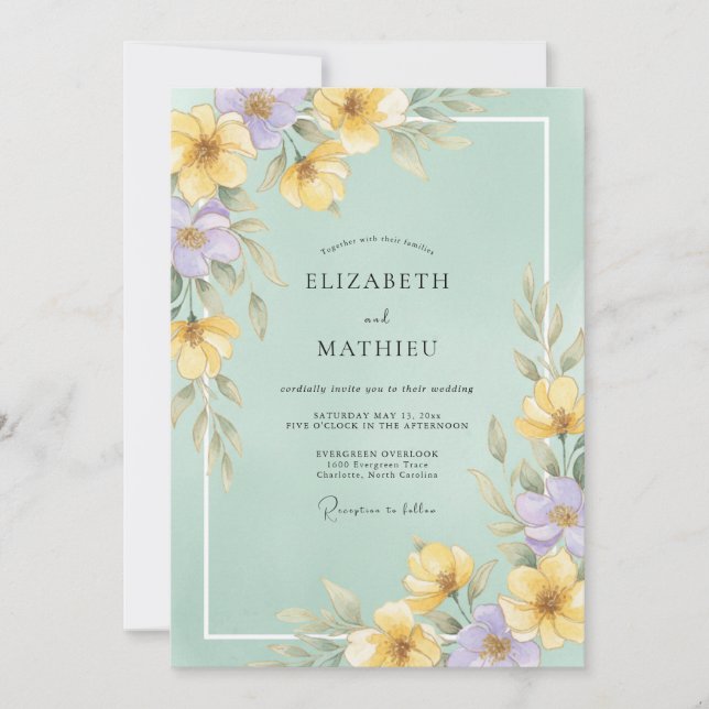 Invitation Jaune écume de mer Fleur de pervenche Eucalyptus M (Devant)
