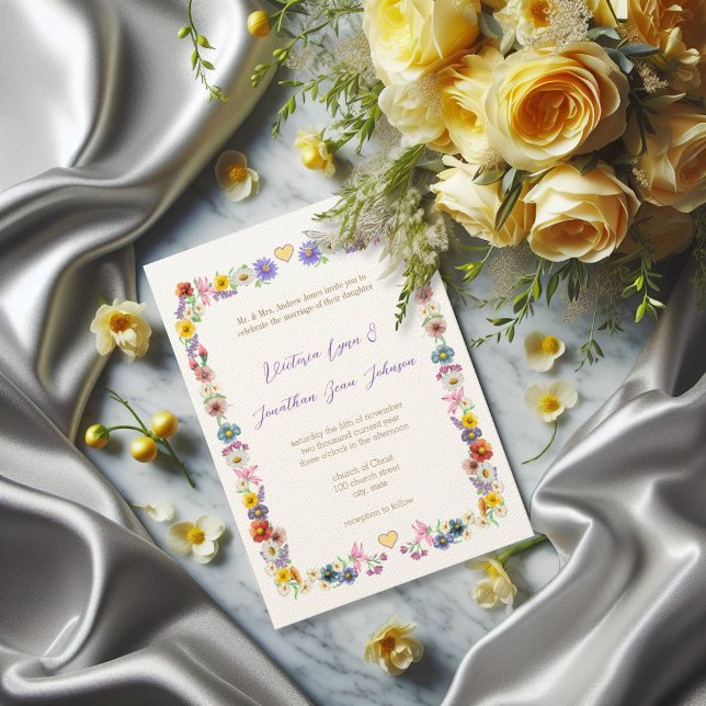 Invitation Jaune Elégance Fleur sauvage Floral Mariage (Créateur téléchargé)
