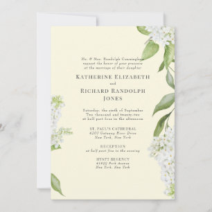 Invitation Jaune Elegant Blanc Hydrangea Mariage