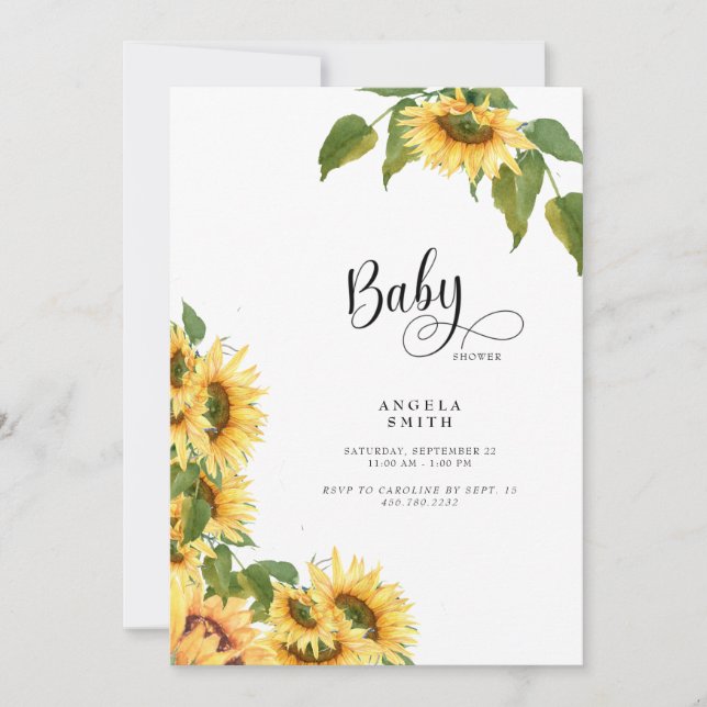 Invitation Jaune En vichy Baby shower de tournesol II (Devant)
