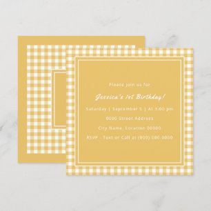 Invitation Jaune En vichy Monogramme fête d'anniversaire