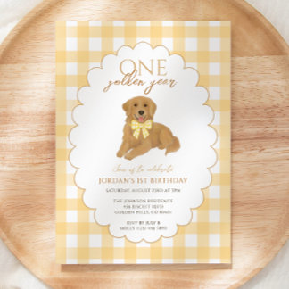 Invitation Jaune En vichy un an d'or 1er anniversaire chiot