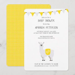 Invitation Jaune et blanc Baby shower Llama neutre pour le ge