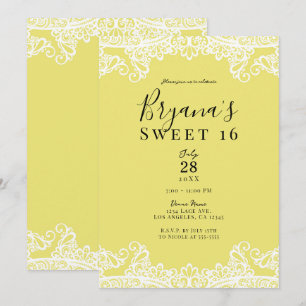 Invitation Jaune et blanc dentelle élégante fête Sweet 16