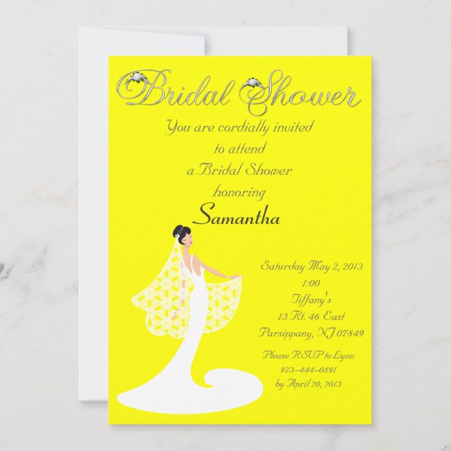 Invitation jaune et blanche de Fête de la mariée (Devant)