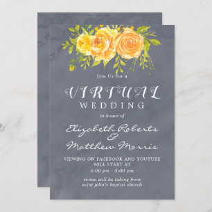Invitation Jaune et gris Aquarelle Peony Mariage virtuel