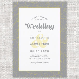Invitation Jaune et gris   Motif Feuille Abstrait moderne
