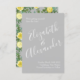 Invitation Jaune et gris Vintage Élégant Mariage floral