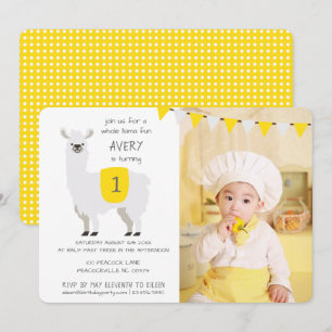 Invitation Jaune et ivoire Cute Llama Anniversaire de enfant