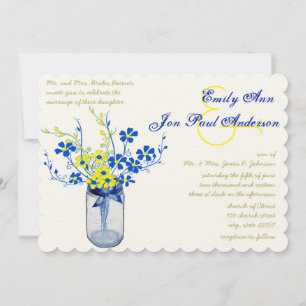 Invitation Jaune et marine Mason bleu Jar Wild Flower Mariage