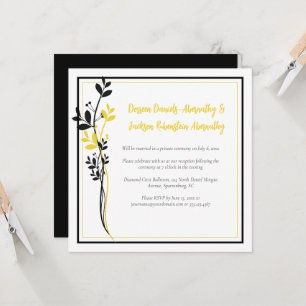 Invitation Jaune et Noir Floral Réception uniquement