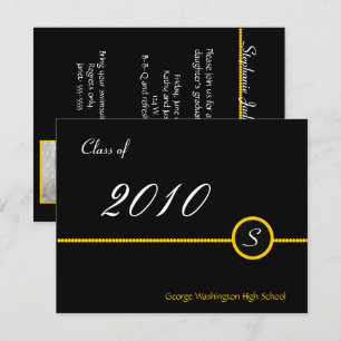 Invitation jaune et noire de photo de diplômé de