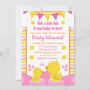 Invitation Jaune et rose en caoutchouc Ducky Polka Dot Baby s