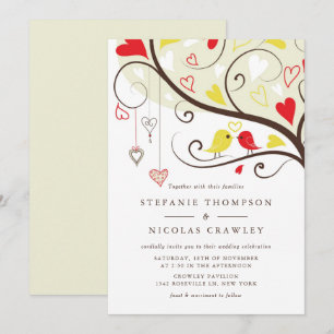 Invitation Jaune et rouge Mariage de tourterelles à Whimsical