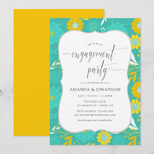 Invitation Jaune et Turquoise fête d'engagement floral