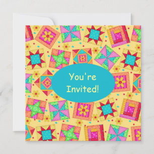 Invitation Jaune et Turquoise Sunny Patchwork Quilt Block Art