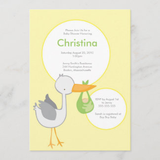 Invitation jaune et verte de baby shower de