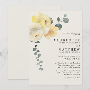 Invitation Jaune Fleur Crème Élégant Mariage Sans Parents