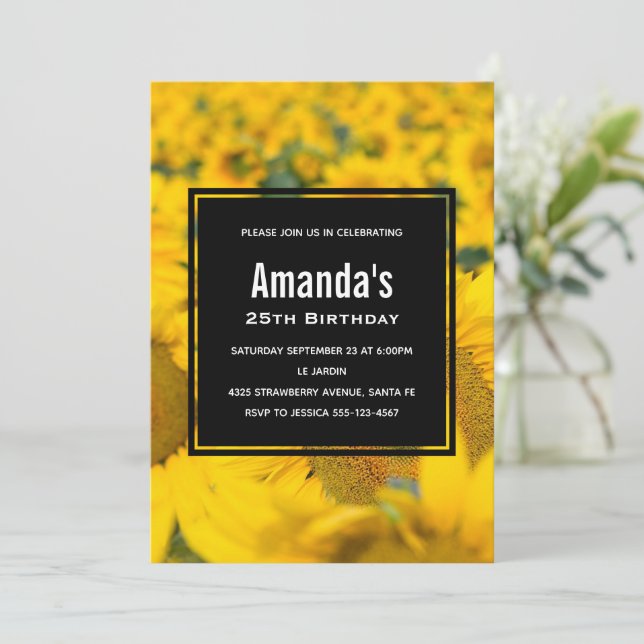 Invitation Jaune Fleur de soleil Anniversaire (Debout devant)