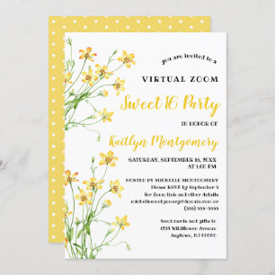 Invitation Jaune Fleur sauvage Virtual Sweet 16 Anniversaire