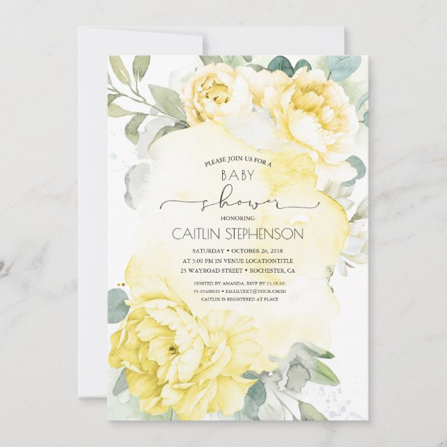 Invitation Jaune Floral Baby shower de verdure douce (Devant)