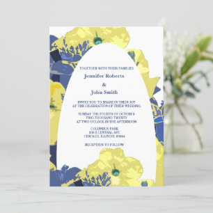 Invitation Jaune Floral Bleu Bleu Personnalisé Arc Mariage