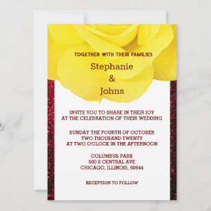 Invitation Jaune Floral Bourgogne Rouge Mariage de la Glitter