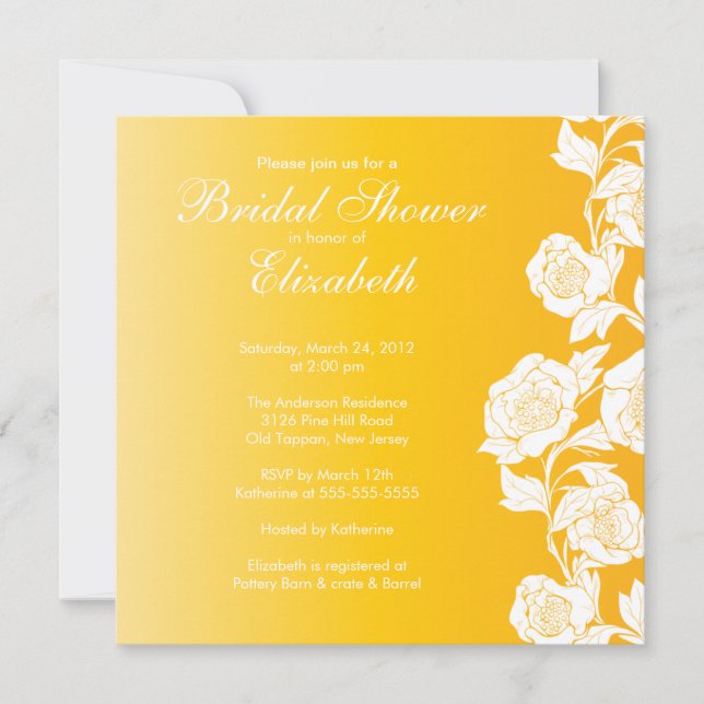 Invitation Jaune floral élégant d'invitation de Fête de la (Devant)