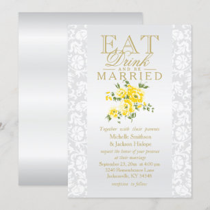 Invitation Jaune Floral Mangez, Buvez et Soyez Marié Invitati