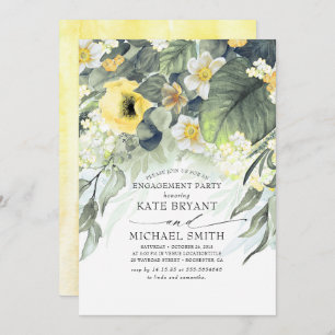 Invitation Jaune Floral moderne d'engagement