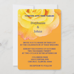 Invitation Jaune Floral Orange Rose Marine Bleu Boho Mariage