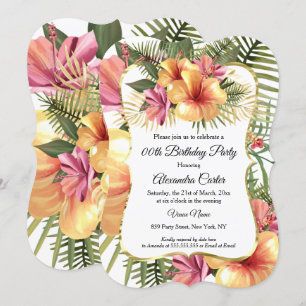 Invitation Jaune Floral Rose Tropical Hibiscus Or Anniversair