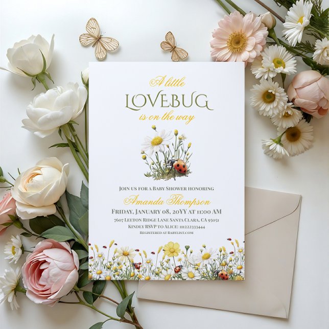 Invitation Jaune Floral Une Petite Baby Shower Lovebug (Créateur téléchargé)