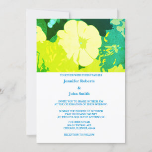 Invitation Jaune Floral Vert Bleu Feuille Art Boho Mariage