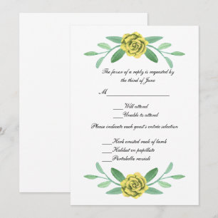 Invitation Jaune Floral Vert Feuillage Mariage Réponse