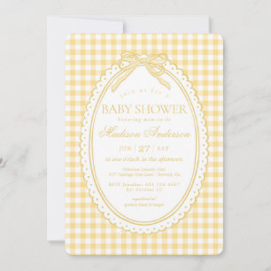 Invitation Jaune Gingham Coquette Noeud Baby Shower
