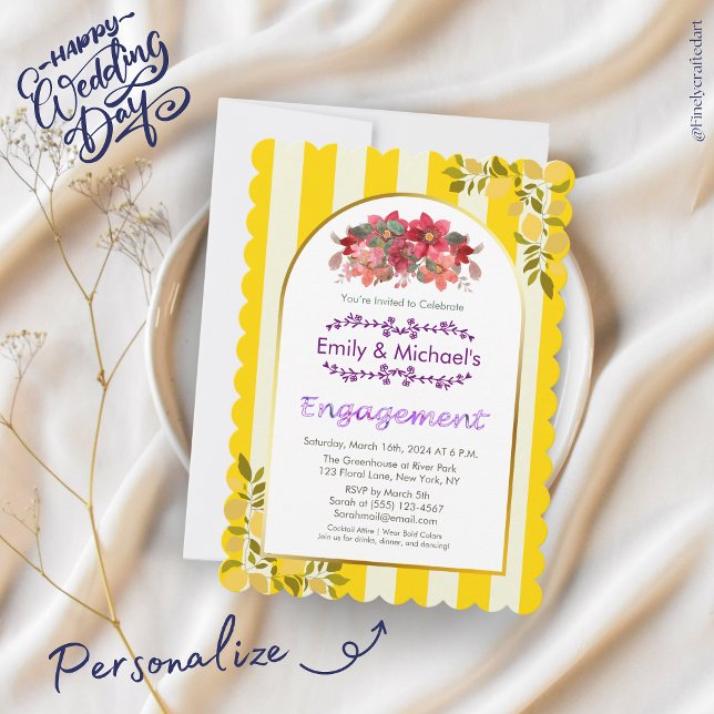 Invitation Jaune Gold Bold Floroms Party d'engagement (Créateur téléchargé)