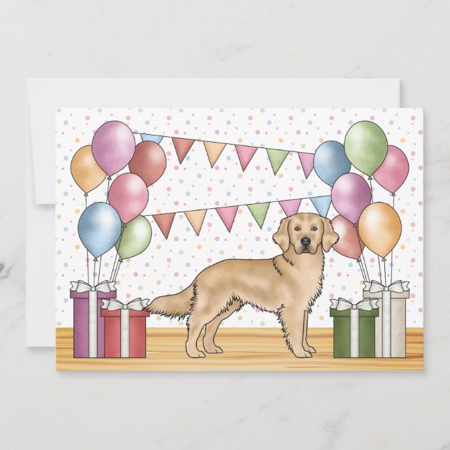 Invitation Jaune Golden Retriever Coloré Pastel Anniversaire (Devant)