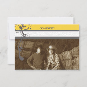 Invitation Jaune & Gris Fanky Gris Mariage Enregistrer la dat