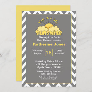 Invitation Jaune Gris Vous Êtes Mon Baby shower Soleil
