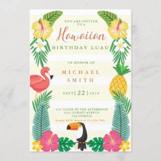 Invitation Jaune hawaïen et vert Floral Anniversaire