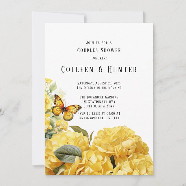 Invitation Jaune Hydrangea Butterfly Couples Douche (Devant)