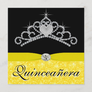 Invitation Jaune jaune noir Quinceanera de noir de diadème