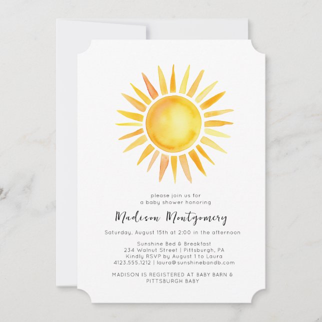 Invitation Jaune joyeux soleil En vichy Baby shower (Devant)