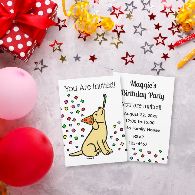 Invitation Jaune Labrador Confetti fête d'anniversaire (Yellow Labrador Confetti Birthday Party Invitation for Labrador Owners.  Cartoon art design.)